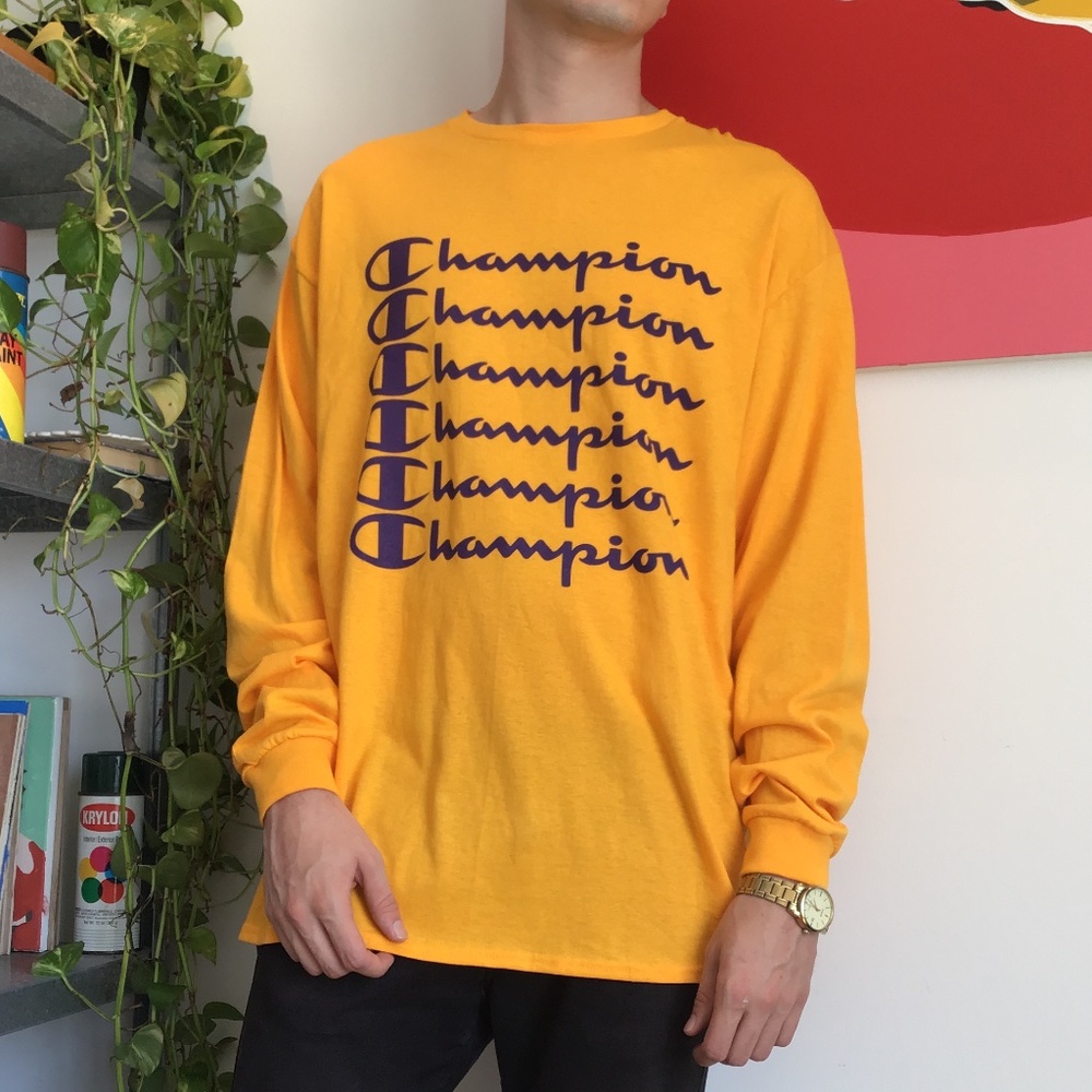 Champion Script Logo Mustard Yellow Long Sleeve T